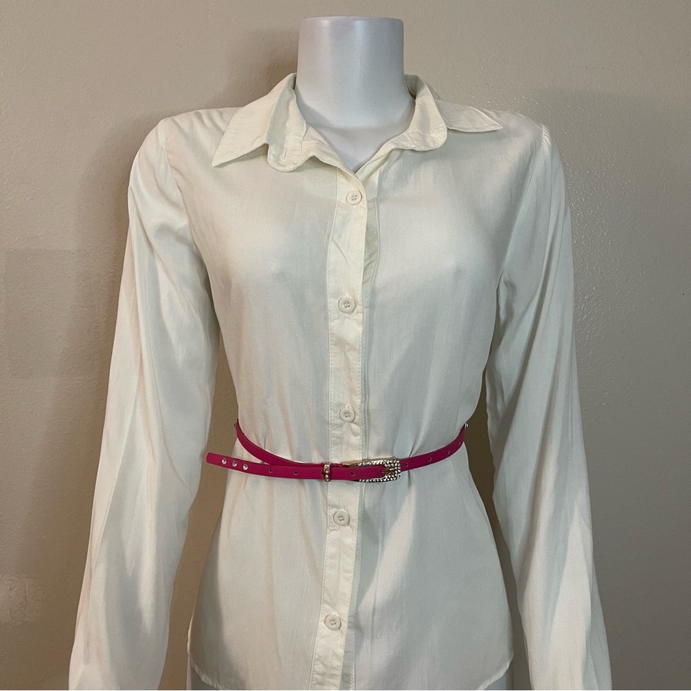 Pink faux leather with rhinestones details minimalist skinny belt